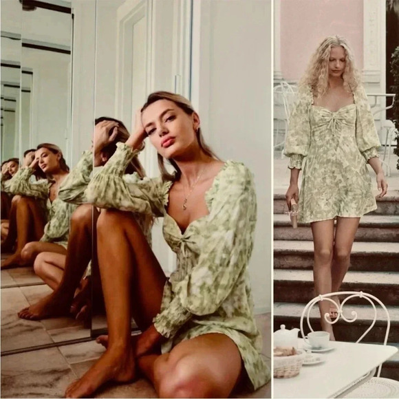 Faithfull the brand Arianne Roos green mini dress in lime - Picture 2 of 15